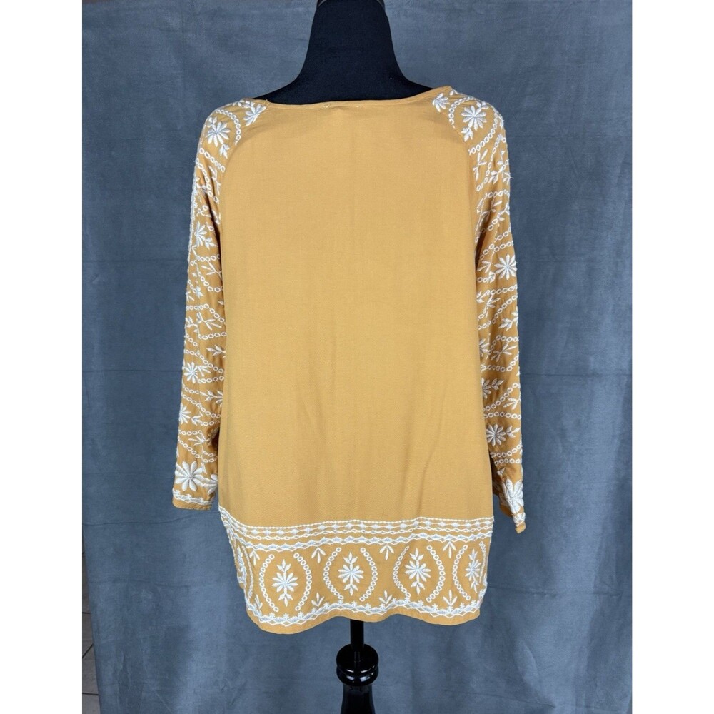 Sundance Mustard Yellow Embroidered Tunic Top Large Lined Boho Festival Coastal - Picture 3 of 12